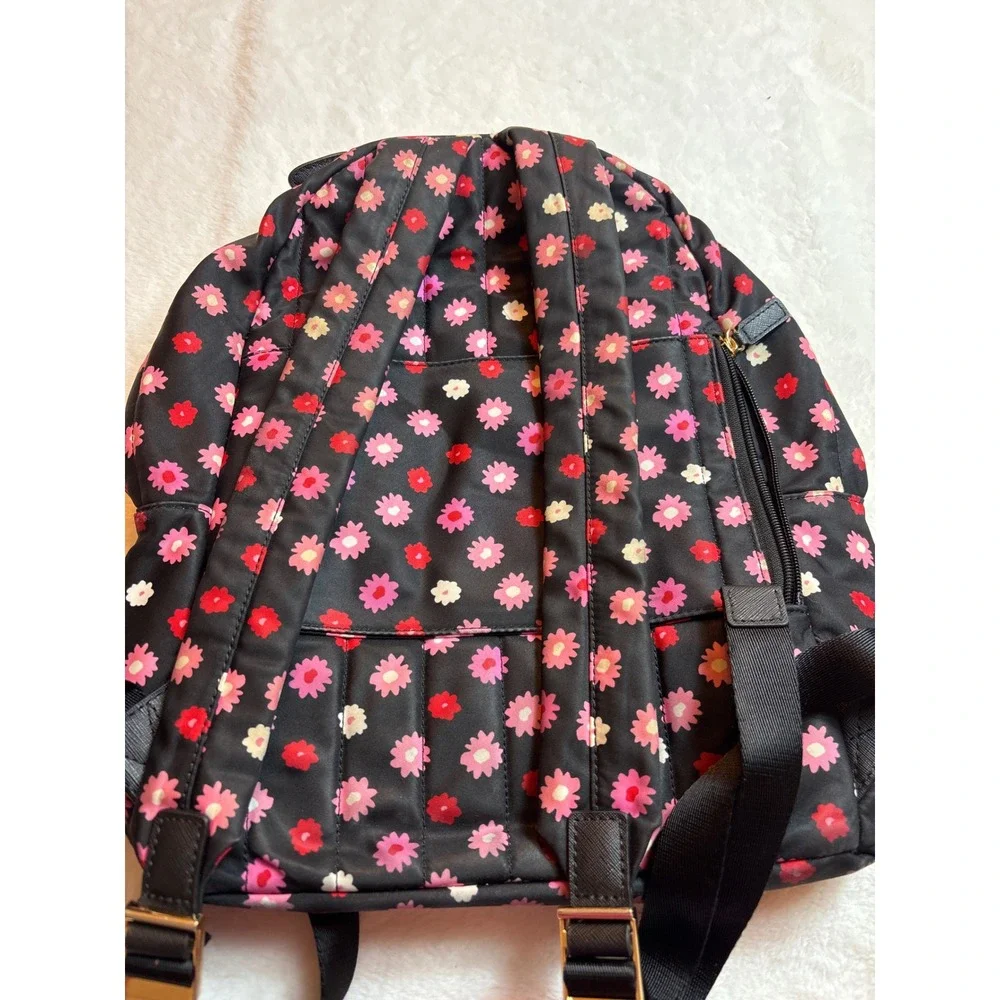 Michael Kors Abbey Nylon Backpack Black Pink Red Floral Daisy Print Gold Hardwar